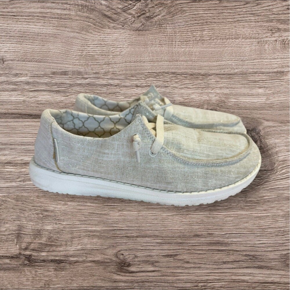 Hey Dude Women's Wendy Sparkling Gold Lace Up Loafers Size 6